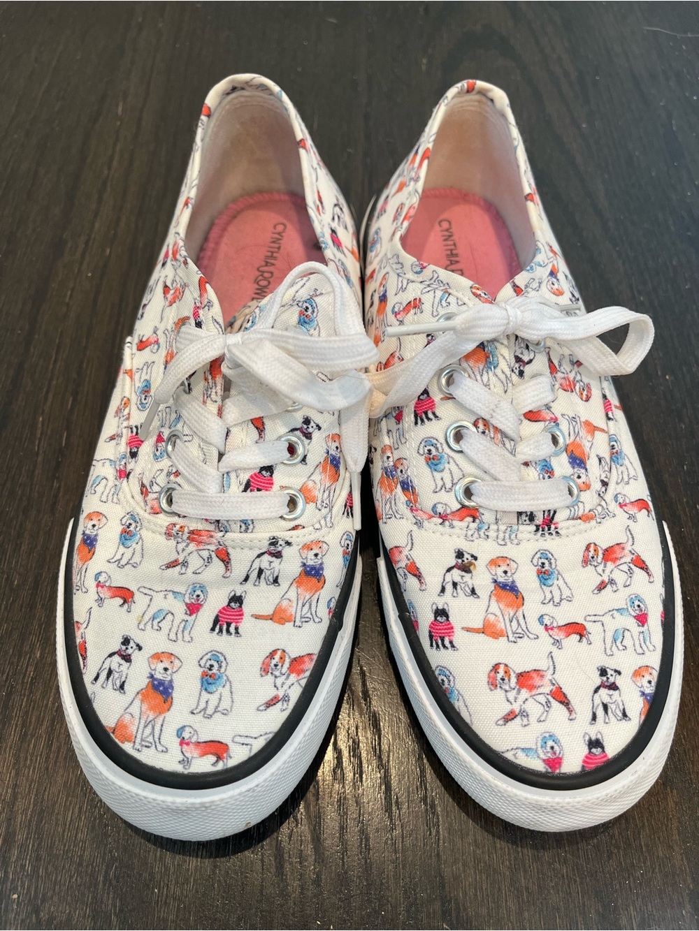 Cynthia Rowley White Canvas Sneakers with Multicolor Dog Print
